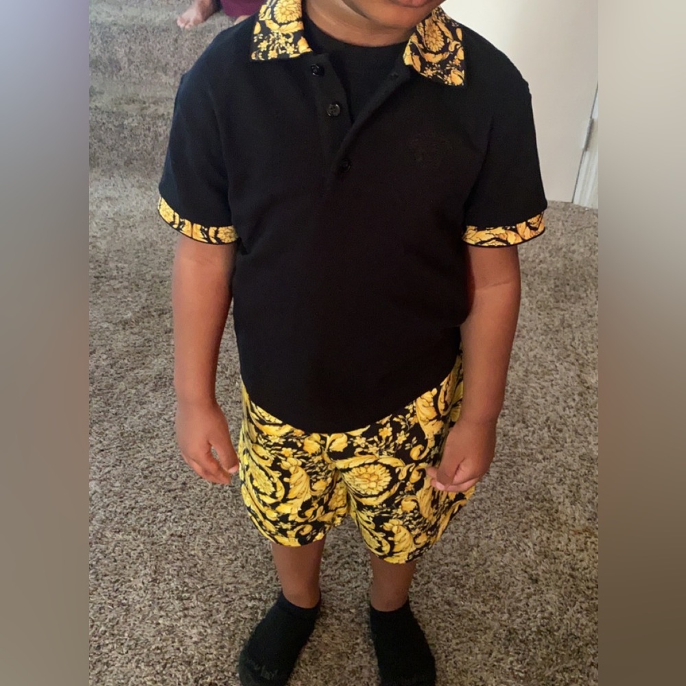 3T boys Versace Boy's Barocco Piqué Polo Shirt with matching shorts